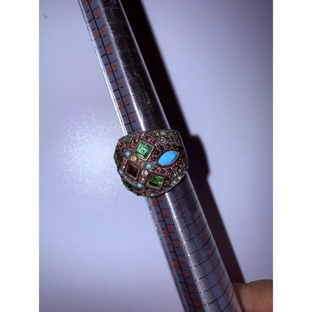 Signed Heidi Daus‎ Bold Statement Ring Antique Tone Size 7 Multicolor